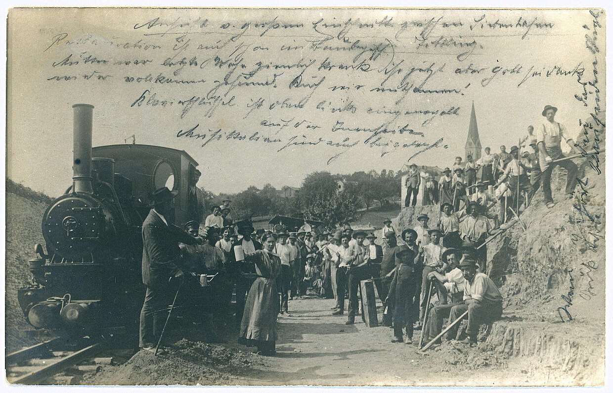 Der Eisenbahnbau erreicht Siebenhasen bei Tittling, Postkarte, 1911. © Haus der Bayerischen Geschichte