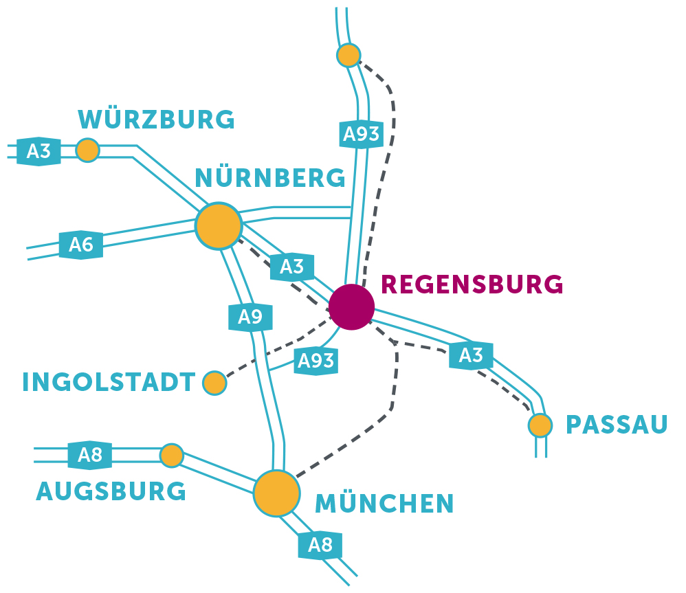 Verkehrsspinne mit der Anfahrt nach Regensburg